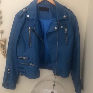 Cobalt Blue Faux Leather Jacket NWT